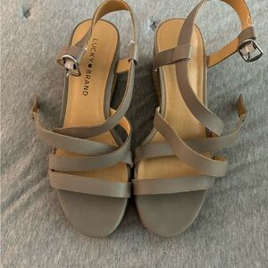 Lucky Brand Wedge sandals- taupe size 7 EUC